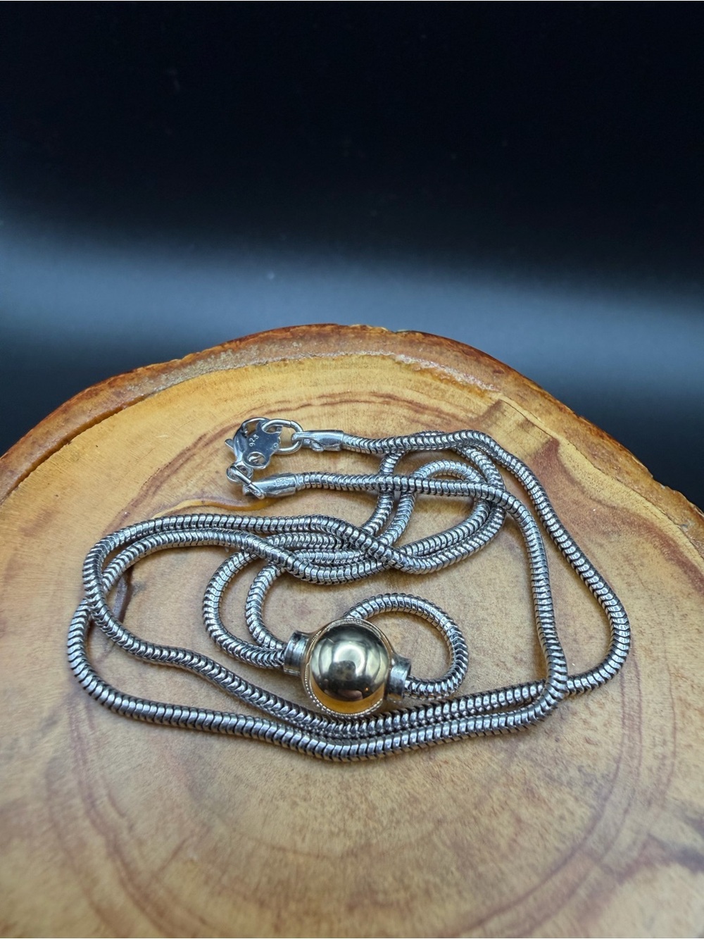 Sterling Silver Snake Chain Necklace with Gold-Tone Spherical Bead - 16” - 5.9g